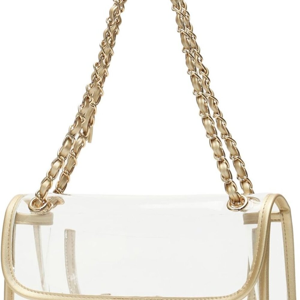 Womens PVC Clear Purse Handbag with Chain Stadium Approved Clear Bag See Through